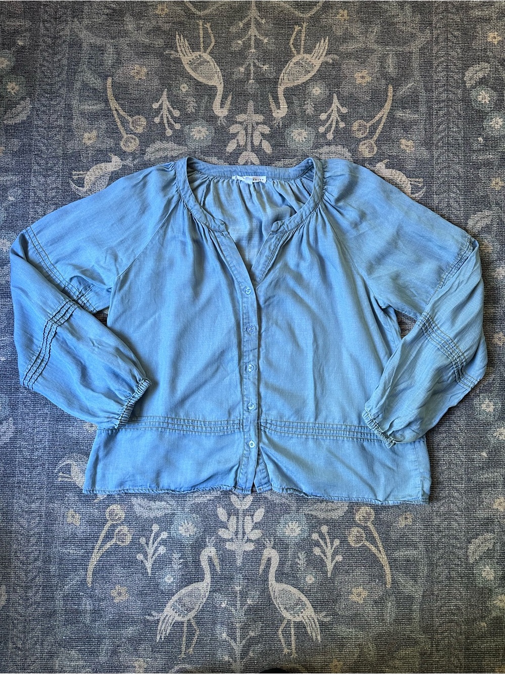 Jane and Delancey Light Blue Button-Down Peasant Lyocell Blouse S